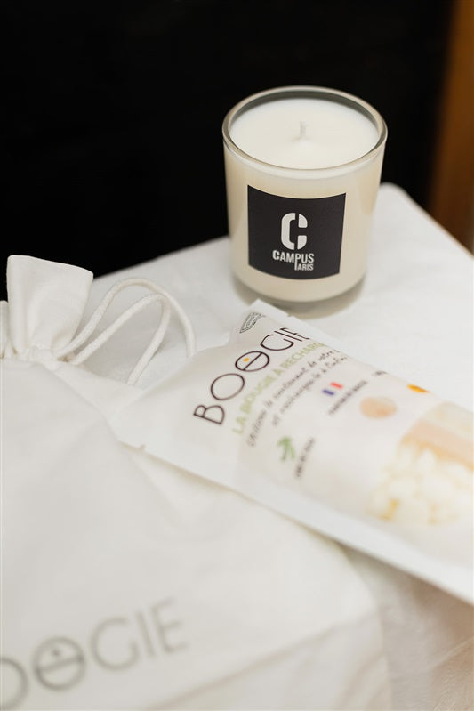 Bougie personnalisée BOOGIE avec parfum au choix et étiquette sur-mesure, création originale à offrir ou à s’offrir